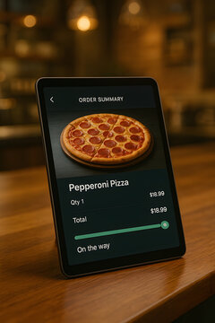 Ordering pepperoni pizza on tablet screen