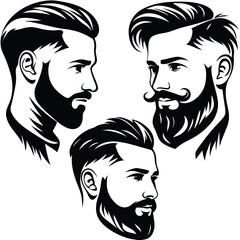 Three stylish men with well groomed beards and elegant haircuts are displayed artfully