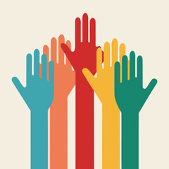 Obraz premium Equality hands raised together in unity concept clean vector illustration