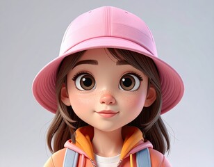 Girl wearing pink hat and backpack