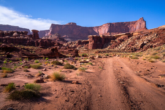 hiking the lathrop trail near moab in canyonlands island in the sky in utah, usa