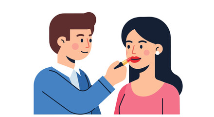 Obraz premium Couple's Intimate Moment: Applying Lipstick, A Tender Display of Affection and Beauty