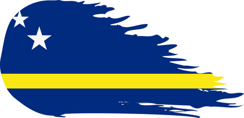 Curacao comet flag fly, grunge brush vector