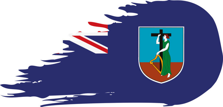 Montserrat comet flag fly, grunge brush vector