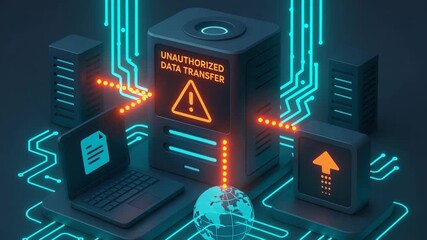 A digital scene depicting unauthorized data transfer, highlighting cybersecurity concerns in modern technology. - Powered by Adobe