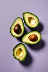 Minimalist Avocado Half on a Purple Surface