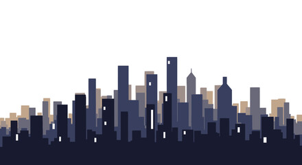 Fototapeta premium Evening Cityscape Depiction of Silhouetted Buildings and Windows Against a Dark Background