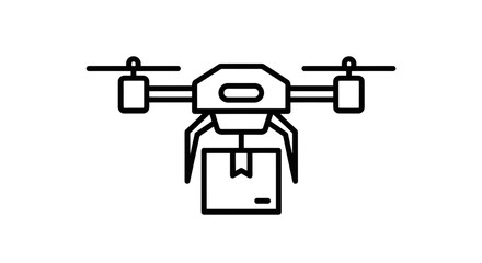 Fototapeta premium Drone Delivering Package Icon Outlined Against a Black Backdrop Depicting Delivery Solution