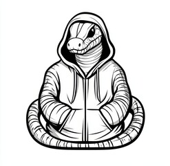 The Japanese and Chinese Zodiac animal, a snake, is depicted in a detailed outline illustration, characteristic of the 2025 art style