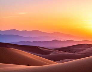 Fototapeta premium A breathtaking desert landscape illuminated by the warm, vibrant hues of sunset, with rolling sand dunes