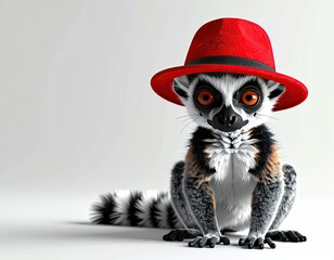 Obraz premium Lemur wearing red fedora hat