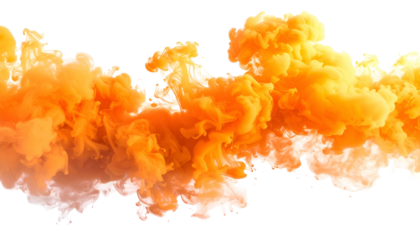 Vivid orange flowing cloud-like shapes against a black background, resembling ink or smoke