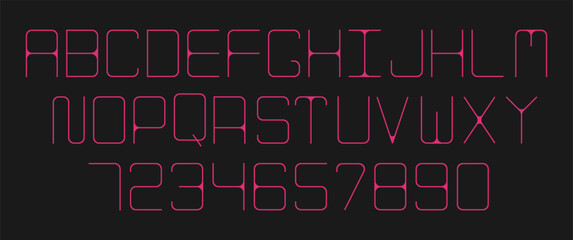 alphabet and numbers, line minimalistic font set numbers from 0 to 9 English letters. abstract geometric shapes, vector trendy elements design made of squares, numbers for card, invitation

