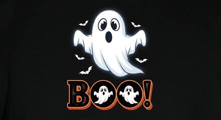 Spooky ghost character and "boo" text graphic perfect for halloween decorations and crafts