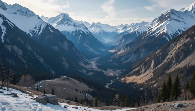 the gorgeous beautifull vally surrounding with attractive mountains covered with snow
