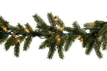 Festive evergreen fir garland with twinkling fairy lights for holiday decor