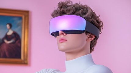 Futuristic fashion: person wearing stylish vr headset in modern art setting