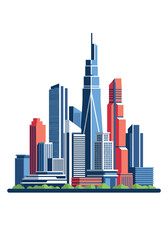 Obraz premium Modern cityscape featuring a cluster of tall skyscrapers with varied architectural designs.