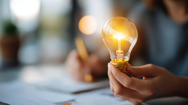 Faceless optimizer reviewing form analytics with lightbulb friction reduction idea creative conversion improvement digital user experience metrics defocused behind with copy