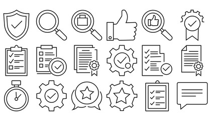 Quality Assurance and Approval Line Icons Set