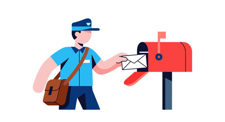 Mailman Delivering A Letter To The Mailbox In A Bright And Modern Illustration