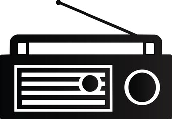 black and white silhouette of a radio icon vector on a white background.