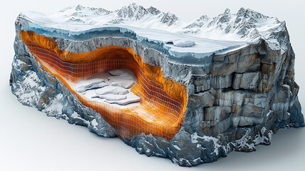 Cutaway of mountain avalanche control system in action Generative AI