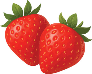 Two Ripe Red Strawberries with Green Leaves strawberry