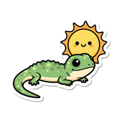 Obraz premium Green lizard basking in the sun isolated on white background