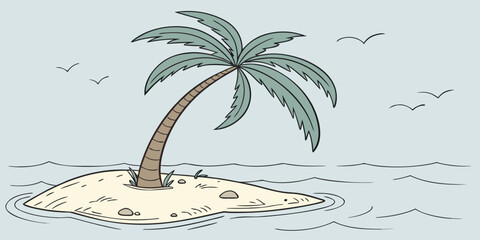 Simple Palm Tree on Tiny Island &ndash; Minimal Tropical Vector Illustration