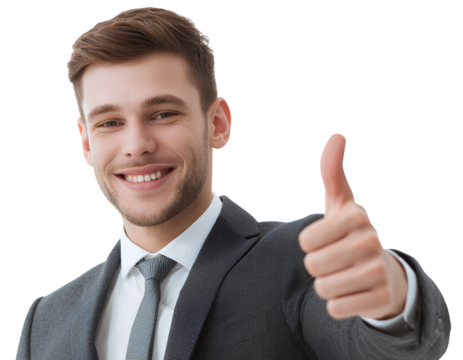 young businessman showing thumbs up