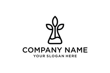 Minimalist Science Nature Logo Design with Flask and Growing Leaves