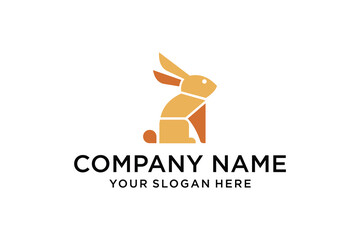 Modern Geometric Rabbit Logo Design in Orange and Yellow Tones for Company Branding