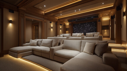 Modern Home Theater Design with Hidden Technology and Acoustic Fabric Walls