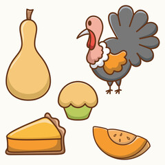 Autumn symbols set. Fall concept for Harvest festival or Thanksgiving Day.