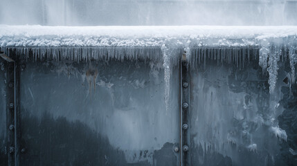 Modern Industrial Glass Architecture with Frozen Ice Textures and Condensation Effects