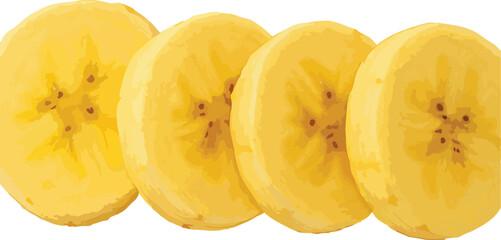 Four Sliced Yellow Bananas on White Background fruit