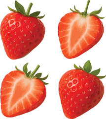 Four Strawberries Whole and Halved Red Fruit strawberry