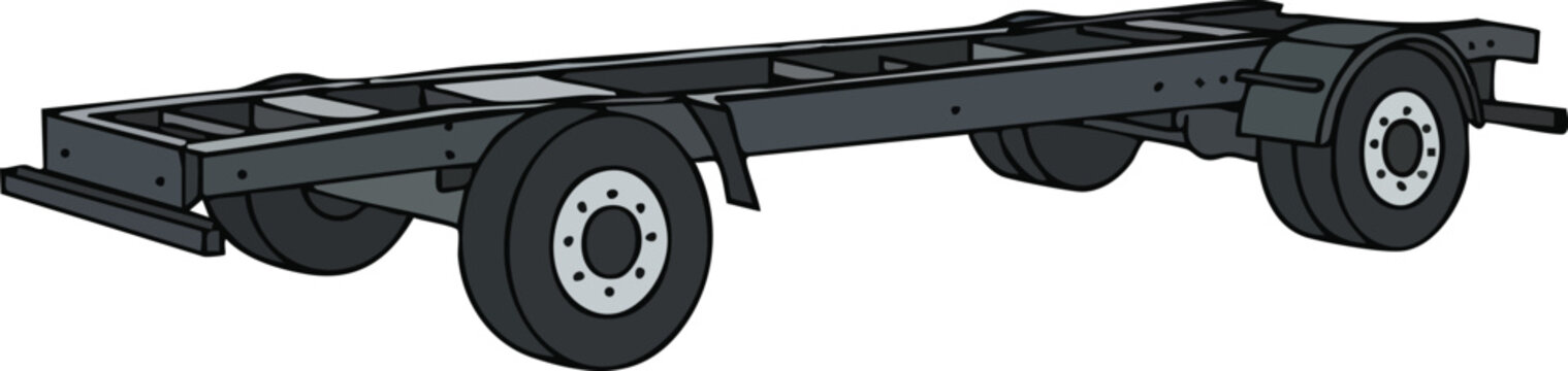 Fototapeta Flatbed trailer chassis for cargo transport with wheels and axles vector illustration 