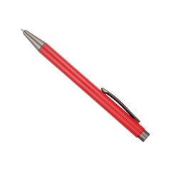 Red Metal Pen with Black Clip and Cap, beautiful close-up top view on png background