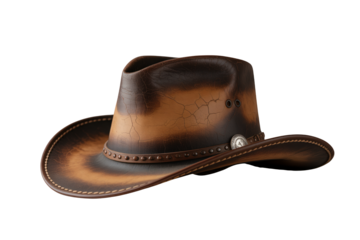 Rustic cowboy hat with a weathered leather texture, perfect for western themes, country lifestyle, and vintage fashion.
