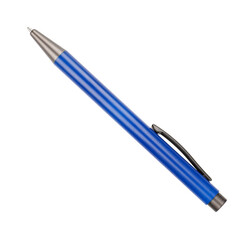 Blue Metal Pen with Black Clip and Cap, beautiful close-up top view on png background