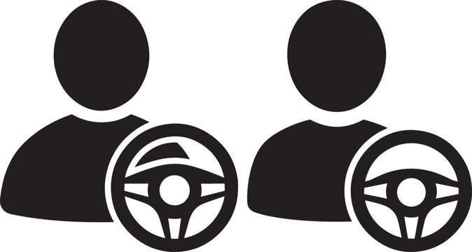 Two black silhouette figures with steering wheels representing drivers or driving lessons silhouette