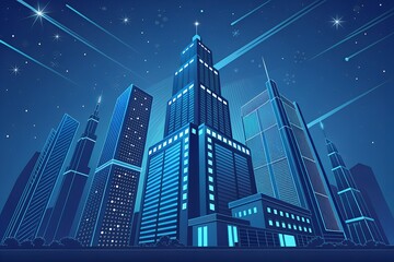 Fototapeta premium Cityscape Urban Skyline Buildings Nightscape Modern Architecture Downtown Scenery