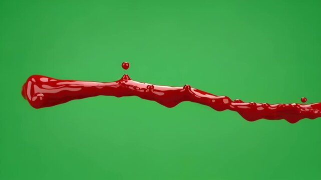 Dynamic red paint or liquid splash isolated on a chroma key background for VFX and motion graphic green screen