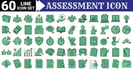 Sixty Line Icon Set for Assessment and Business Concepts line art