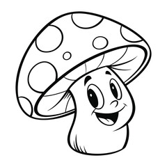 Minimalist Black-and-White Spotted Mushroom Character.Adorable Smiling Mushroom Illustration in Monochrome