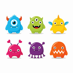 Obraz premium Set of funny cartoon monsters. Halloween theme. For the design of prints, posters, postcards and so on. Vector illustration