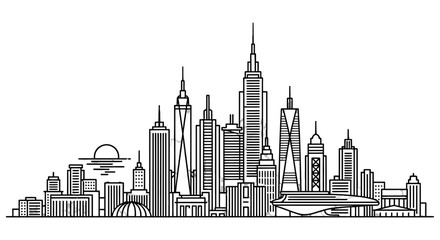 Obraz premium Minimalist Cityscape: A Striking Monochrome Vector Illustration of Modern Architecture