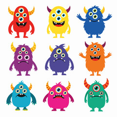 Monster set. Set of different cute funny cartoon monsters

